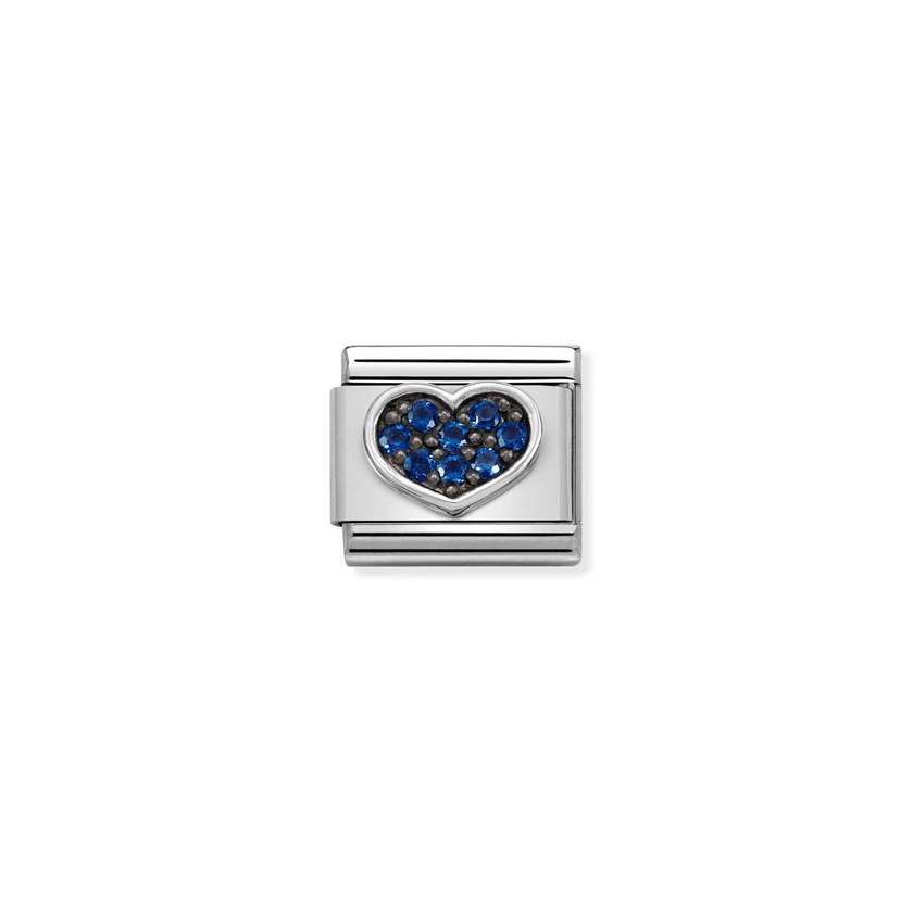 Nomination COMPOSABLE CLASSIC OXIDIERTE SYMBOLE Element aus Edelstahl, mit 925er Silber und Cubic Zirkonia verziert (08_(Herz, Blau))