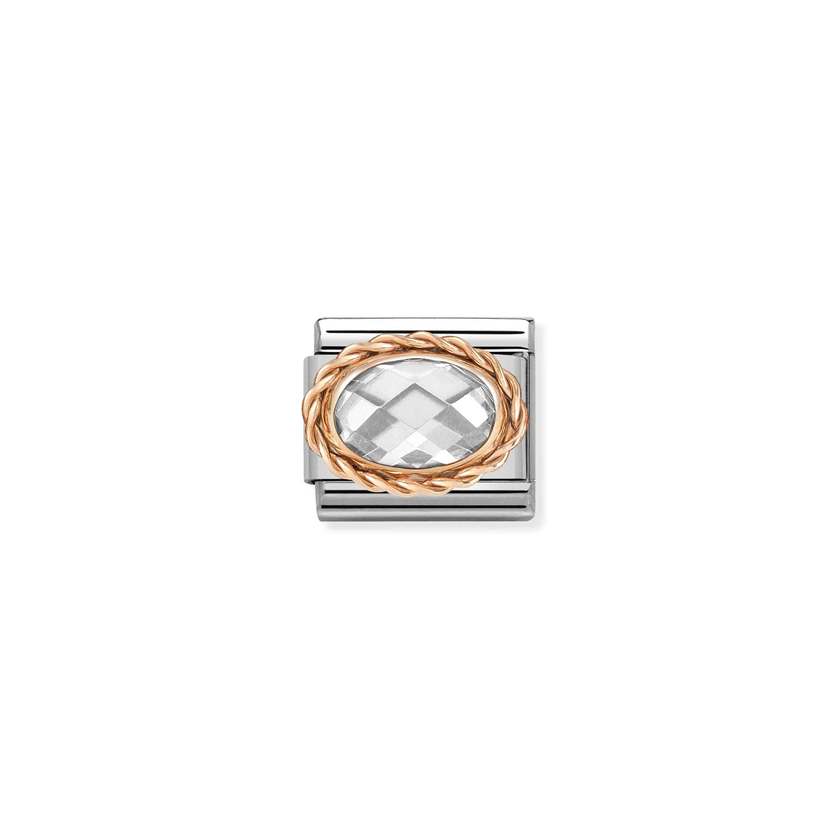 Nomination COMPOSABLE CLASSIC FACETTIERTE ZIRKONIA Element aus Edelstahl, mit 9Kt Rosegold verziert (010_WEISS)