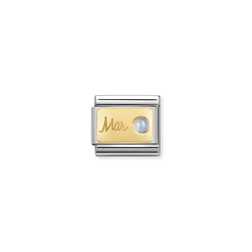 Nomination COMPOSABLE CLASSIC MONATSSTEINE Element aus Edelstahl, mit 18Kt Gelbgold und Edelsteinen verziert (03_Maerz AQUAMARIN)