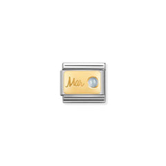 Nomination COMPOSABLE CLASSIC MONATSSTEINE Element aus Edelstahl, mit 18Kt Gelbgold und Edelsteinen verziert (03_Maerz AQUAMARIN)