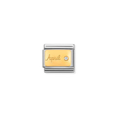Nomination COMPOSABLE CLASSIC MONATSSTEINE Element aus Edelstahl, mit 18Kt Gelbgold und Edelsteinen verziert (04_April DIAMANT)