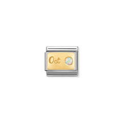 Nomination COMPOSABLE CLASSIC MONATSSTEINE Element aus Edelstahl, mit 18Kt Gelbgold und Edelsteinen verziert (10_Oktober OPAL WEISS)