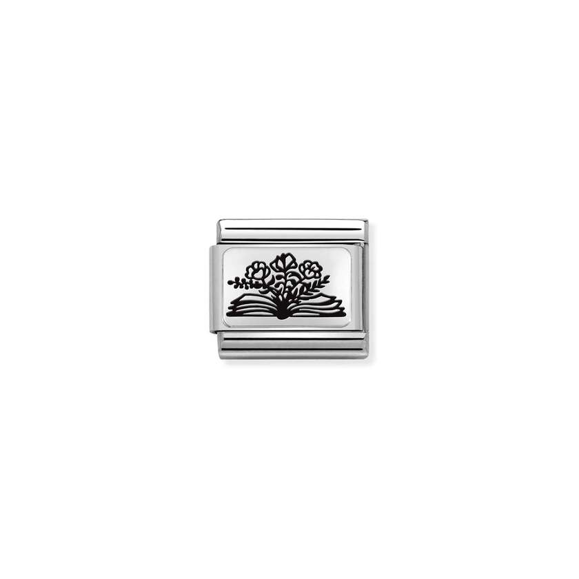 Nomination COMPOSABLE CLASSIC PLATTEN Element aus Edelstahl, mit 925er Silber verziert (27_(Buch mit Blumen))