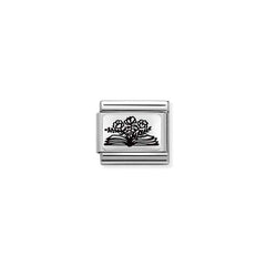 Nomination COMPOSABLE CLASSIC PLATTEN Element aus Edelstahl, mit 925er Silber verziert (27_(Buch mit Blumen))
