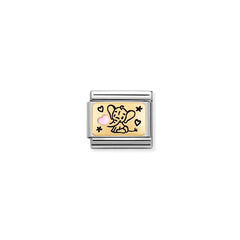 Nomination COMPOSABLE CLASSIC PLATTEN Element aus Edelstahl, mit Emaille und 18Kt Gelbgold verziert (03_(Elefantenbaby, Rosa))