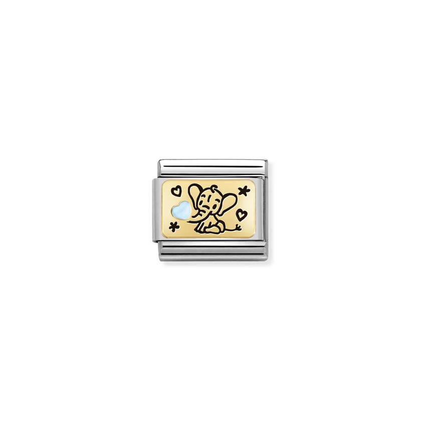 Nomination COMPOSABLE CLASSIC PLATTEN Element aus Edelstahl, mit Emaille und 18Kt Gelbgold verziert (04_(Elefantenbaby, Hellblau))