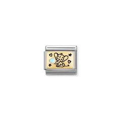 Nomination COMPOSABLE CLASSIC PLATTEN Element aus Edelstahl, mit Emaille und 18Kt Gelbgold verziert (04_(Elefantenbaby, Hellblau))