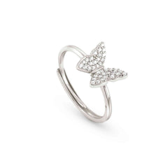 Nomination SWEETROCK NATURE EDITION Ring aus 925er Silber, dazu mit Cubic Zirkonia besetztes Schmuckelement (040_(Schmetterling, Silber))