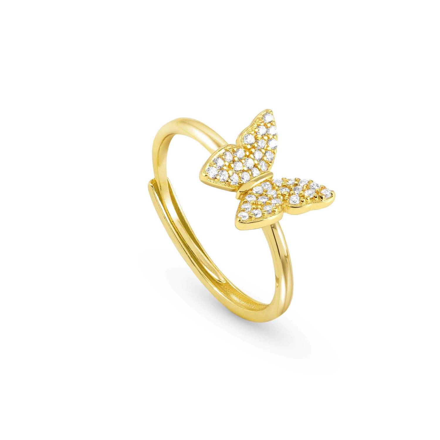 Nomination SWEETROCK NATURE EDITION Ring aus 925er Silber, dazu mit Cubic Zirkonia besetztes Schmuckelement (042_(Schmetterling, Gelbgold))