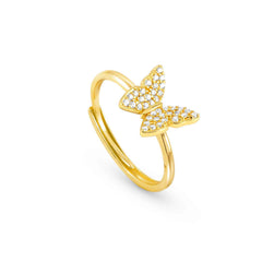 Nomination SWEETROCK NATURE EDITION Ring aus 925er Silber, dazu mit Cubic Zirkonia besetztes Schmuckelement (042_(Schmetterling, Gelbgold))