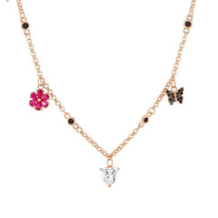 Nomination SWEETROCK NATURE EDITION Halskette aus 925er Silber, dazu mit Cubic Zirkonia besetzte Charm-Anhaenger (047_(Mix, Rosegold))