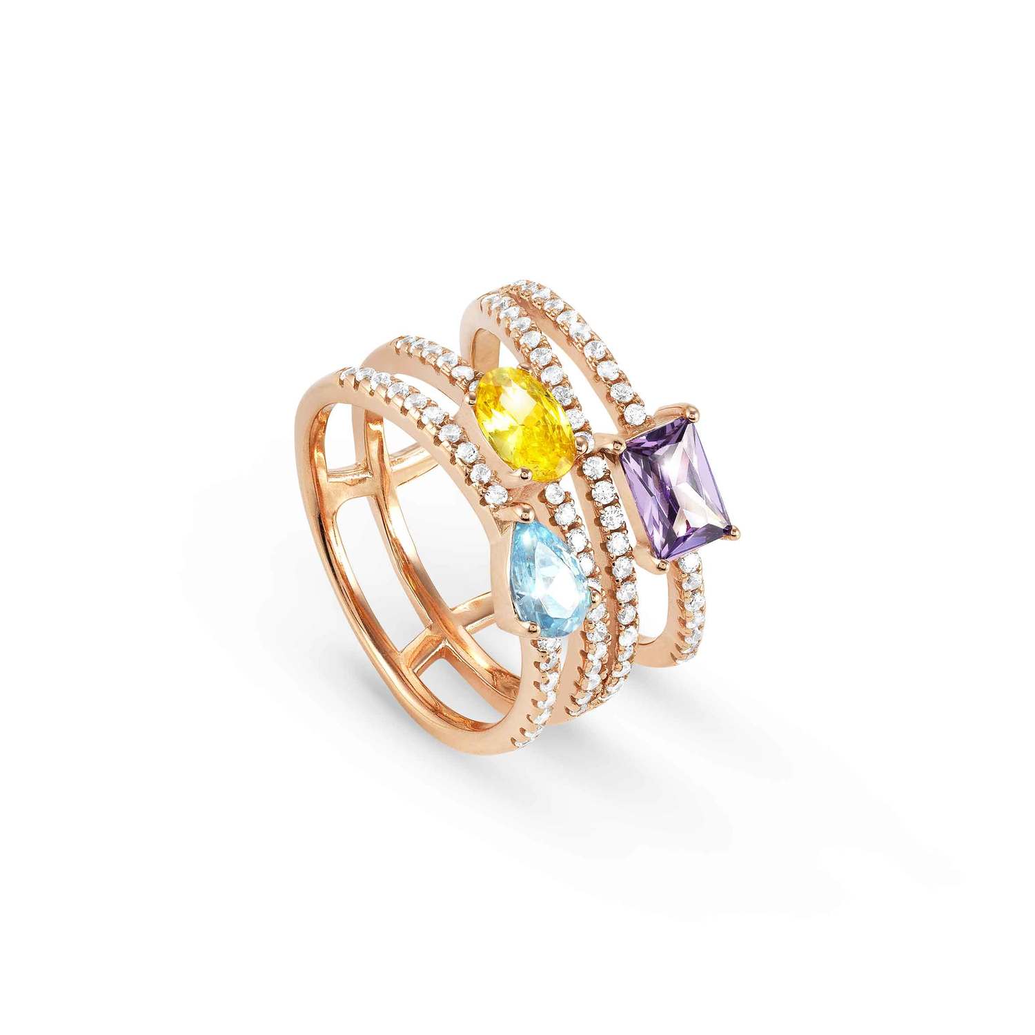 Nomination COLOUR WAVE Ring aus 925er Silber, mit Cubic Zirkonia verziert (026_(MIXED, Rosegold)-004_Grosse 11)