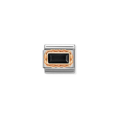 Nomination COMPOSABLE CLASSIC Element aus Edelstahl mit Edelsteinen im Baguette-Schliff in Kordelfassung aus 9kt Rosegold verziert (02_ACHAT SCHWARZ)