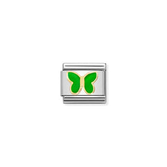 Nomination COMPOSABLE CLASSIC SYMBOLE aus Edelstahl, mit Emaille und 18Kt Gold verziert, (61_(Schmetterling, Apfelgruen))