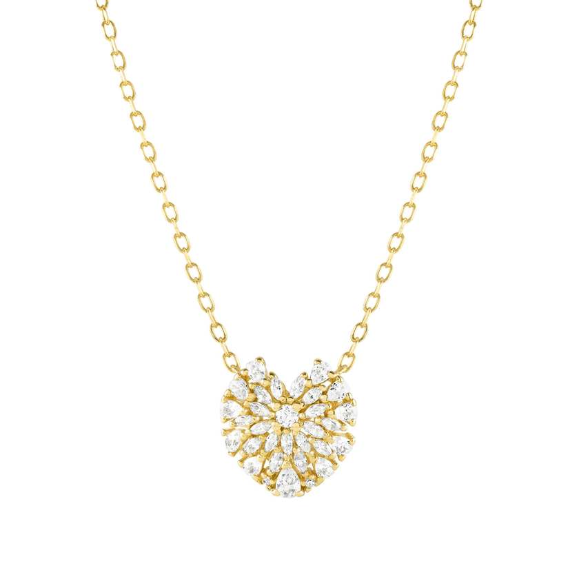 Nomination RAYOFLIGHT Halskette (L: 44cm) aus 925er Silber, dazu mit Cubic Zirkonia besetzter Anhaenger (006_Herz (Gelbgold))