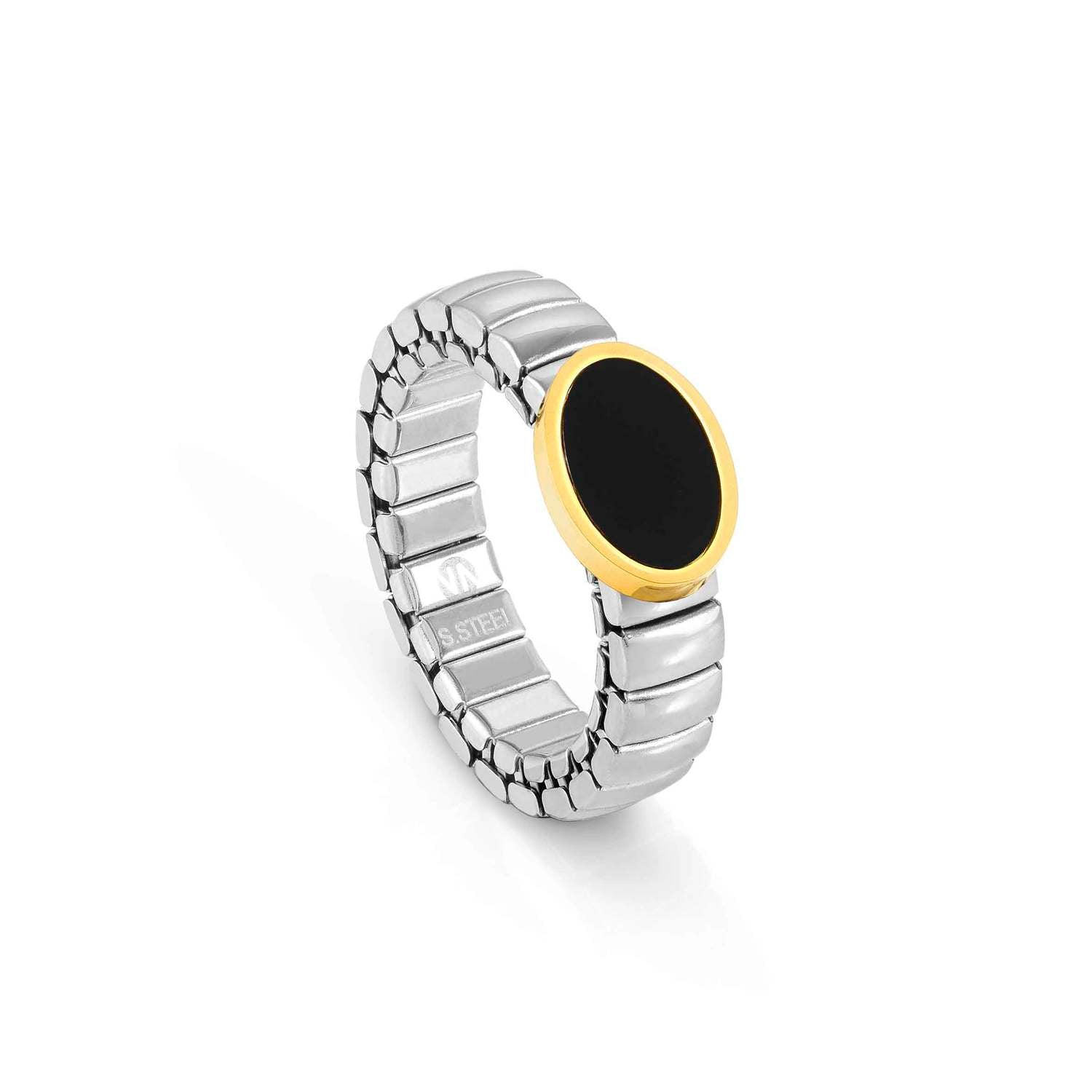 Nomination XTE XSMALL LIFE Ring aus Edelstahl, mit Edelsteinen verziert (127_(Oval, schwarzer Achat, Gelbgo)