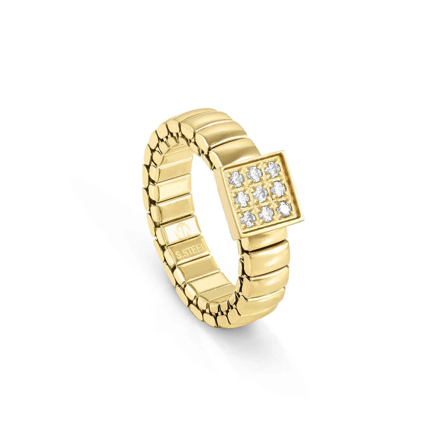 Nomination XTE XSMALL LIFE Ring aus Edelstahl, gold PVD-beschichtet, mit Cubic Zirkonia verziert (056_(Quadrat, Silver))
