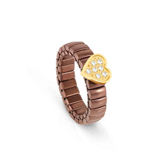 Nomination XTE XSMALL LIFE Ring aus Edelstahl, braun PVD-beschichtet, mit Cubic Zirkonia verziert (004_Herz)
