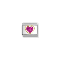 Nomination COMPOSABLE CLASSIC GLITTER SYMBOLE Element aus Edelstahl, mit 18Kt-Gelbgold und Emaille verziert (09_(Herz, Magenta))