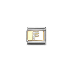 Nomination COMPOSABLE CLASSIC GLITZER-BUCHSTABEN Element aus Edelstahl, mit Emaille und 18kt Gelbgold verziert (06_F)