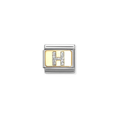 Nomination COMPOSABLE CLASSIC GLITZER-BUCHSTABEN Element aus Edelstahl, mit Emaille und 18kt Gelbgold verziert (08_H)