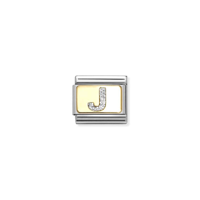 Nomination COMPOSABLE CLASSIC GLITZER-BUCHSTABEN Element aus Edelstahl, mit Emaille und 18kt Gelbgold verziert (10_J)