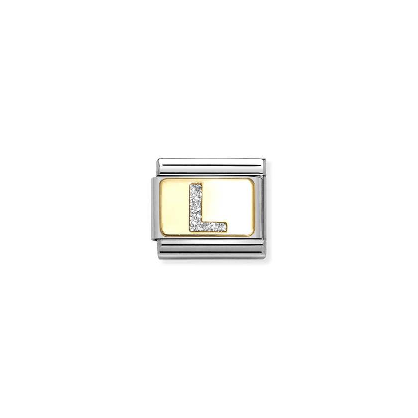Nomination COMPOSABLE CLASSIC GLITZER-BUCHSTABEN Element aus Edelstahl, mit Emaille und 18kt Gelbgold verziert (12_L)