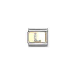 Nomination COMPOSABLE CLASSIC GLITZER-BUCHSTABEN Element aus Edelstahl, mit Emaille und 18kt Gelbgold verziert (12_L)