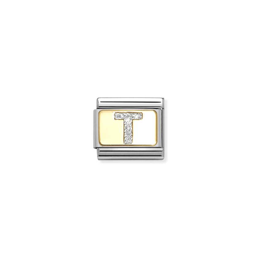 Nomination COMPOSABLE CLASSIC GLITZER-BUCHSTABEN Element aus Edelstahl, mit Emaille und 18kt Gelbgold verziert (20_T)