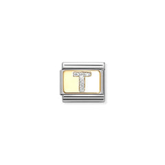 Nomination COMPOSABLE CLASSIC GLITZER-BUCHSTABEN Element aus Edelstahl, mit Emaille und 18kt Gelbgold verziert (20_T)