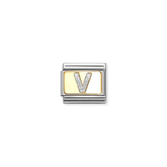Nomination COMPOSABLE CLASSIC GLITZER-BUCHSTABEN Element aus Edelstahl, mit Emaille und 18kt Gelbgold verziert (22_V)