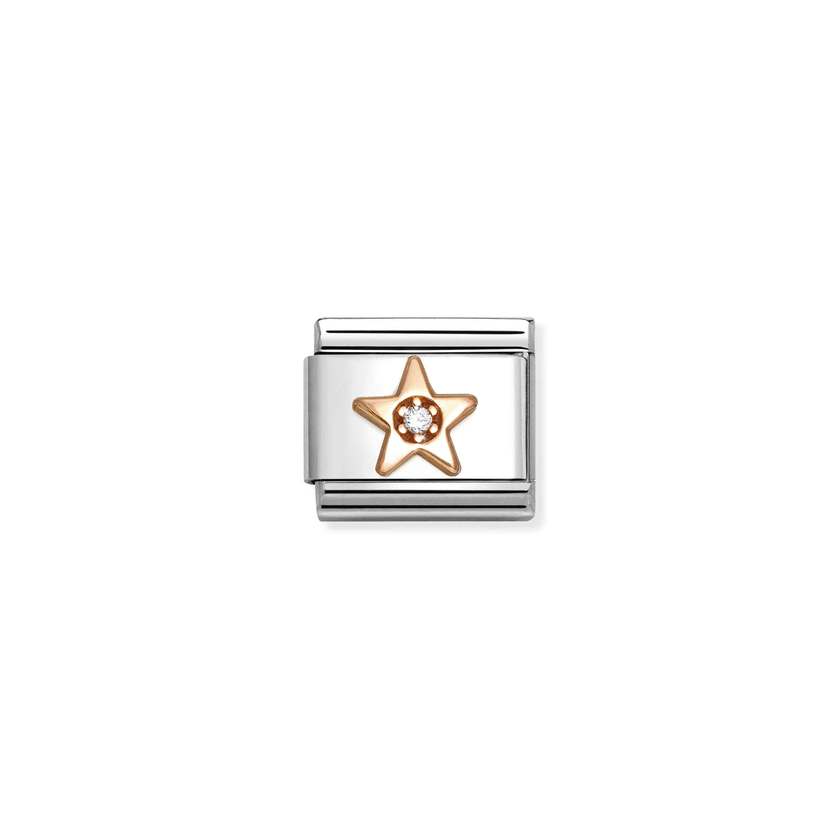 Nomination COMPOSABLE CLASSIC SYMBOLE aus Edelstahl, mit 9Kt Rosegold verziert, (37_(Stern, Weiss))