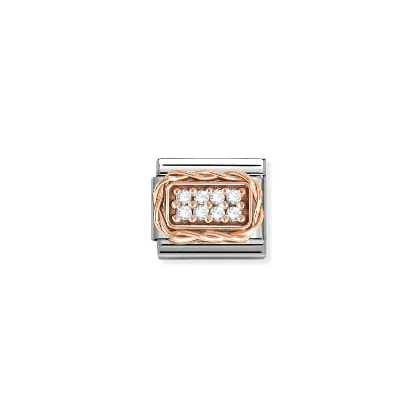Nomination COMPOSABLE CLASSIC PAVÉES Element aus Edelstahl, mit Cubic Zirkonia in 9kt Roségold-Kordelfassung verziert (01_weiss)