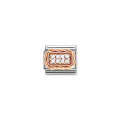 Nomination COMPOSABLE CLASSIC PAVÉES Element aus Edelstahl, mit Cubic Zirkonia in 9kt Roségold-Kordelfassung verziert (01_weiss)