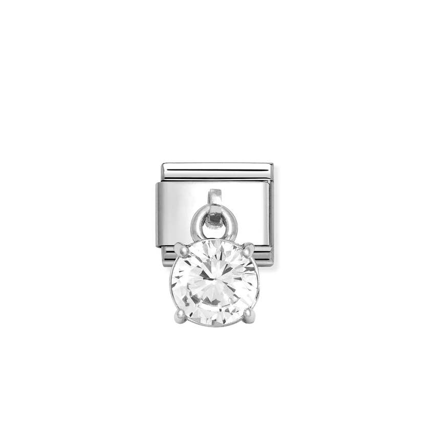 Nomination COMPOSABLE CLASSIC CZ-CHARMS Element aus Edelstahl, dazu Cubic Zirkonia-Charmanhaenger in 925er Silber-Fassung verziert (09_(Weisse Runde))