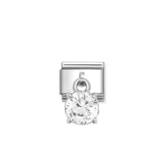 Nomination COMPOSABLE CLASSIC CZ-CHARMS Element aus Edelstahl, dazu Cubic Zirkonia-Charmanhaenger in 925er Silber-Fassung verziert (09_(Weisse Runde))