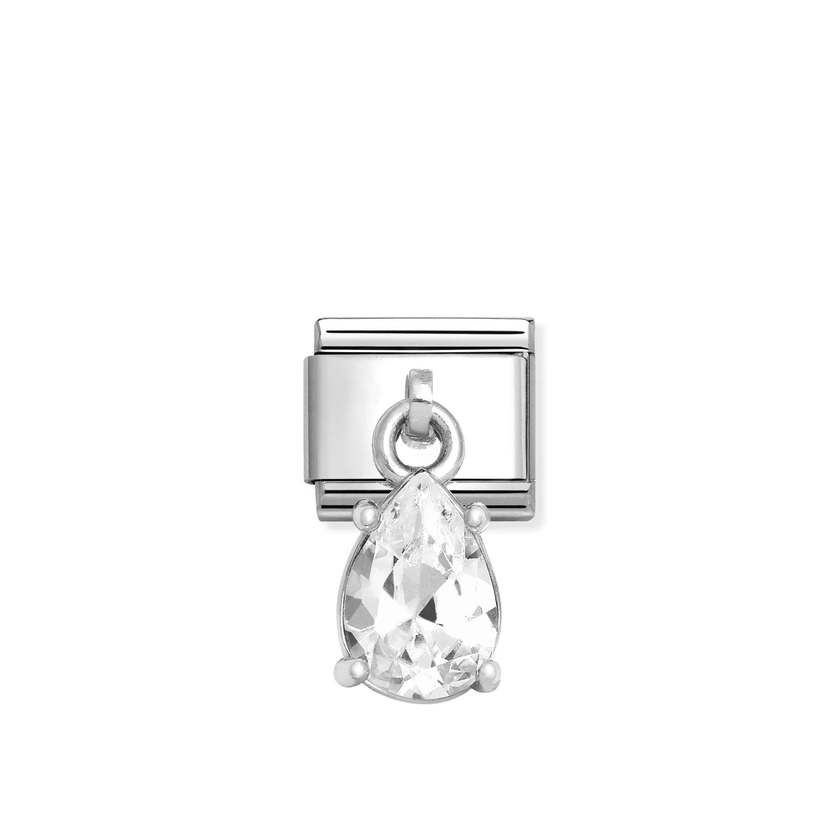 Nomination COMPOSABLE CLASSIC CZ-CHARMS Element aus Edelstahl, dazu Cubic Zirkonia-Charmanhaenger in 925er Silber-Fassung verziert (10_(Weisse Tropfen))