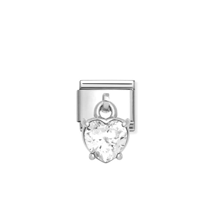 Nomination COMPOSABLE CLASSIC CZ-CHARMS Element aus Edelstahl, dazu Cubic Zirkonia-Charmanhaenger in 925er Silber-Fassung verziert (12_(Weisse Herz))