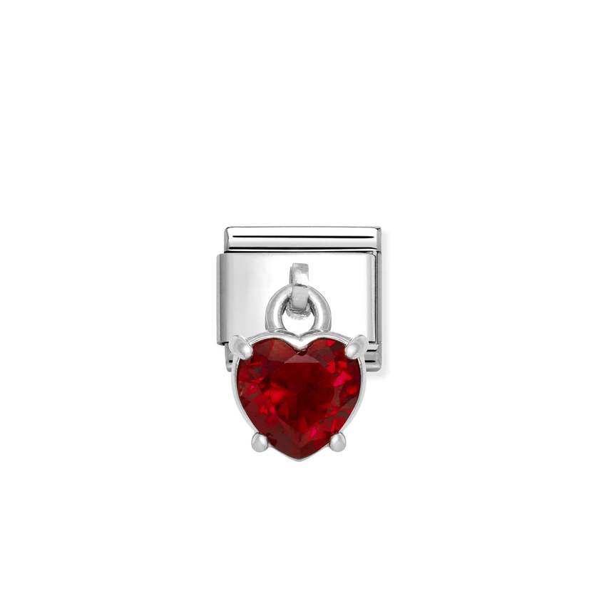 Nomination COMPOSABLE CLASSIC CZ-CHARMS Element aus Edelstahl, dazu Cubic Zirkonia-Charmanhaenger in 925er Silber-Fassung verziert (13_(rotes Herz))