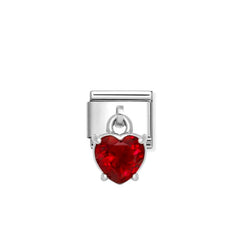 Nomination COMPOSABLE CLASSIC CZ-CHARMS Element aus Edelstahl, dazu Cubic Zirkonia-Charmanhaenger in 925er Silber-Fassung verziert (13_(rotes Herz))