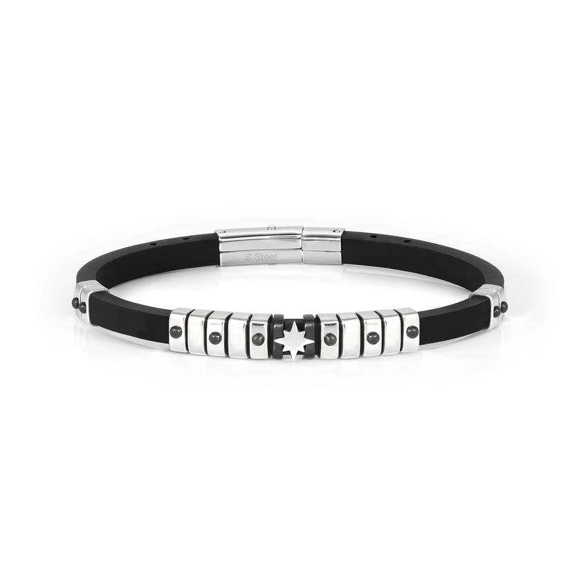 Nomination CITY Kautschuk-Armband mit Edelstahl-Beads (mit Punkten verziert), dazu Schmuckelement (014_Windrose)