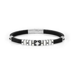 Nomination CITY Kautschuk-Armband mit Edelstahl-Beads (mit Punkten verziert), dazu Schmuckelement (014_Windrose)
