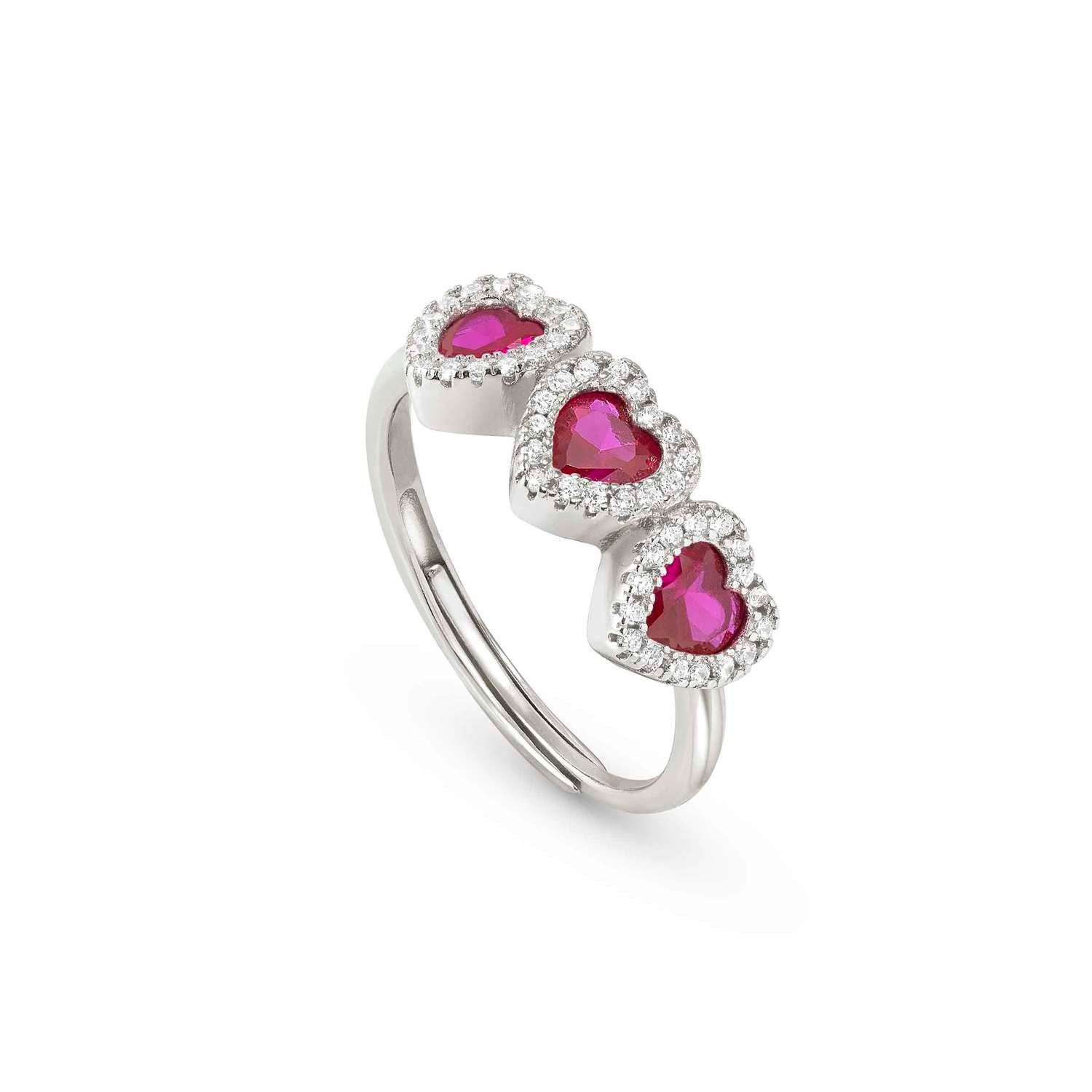 Nomination ALLMYLOVE Ring aus 925er Silber, dazu 3 mit Cubic Zirkonia besetzte Herzen (006_ROT)