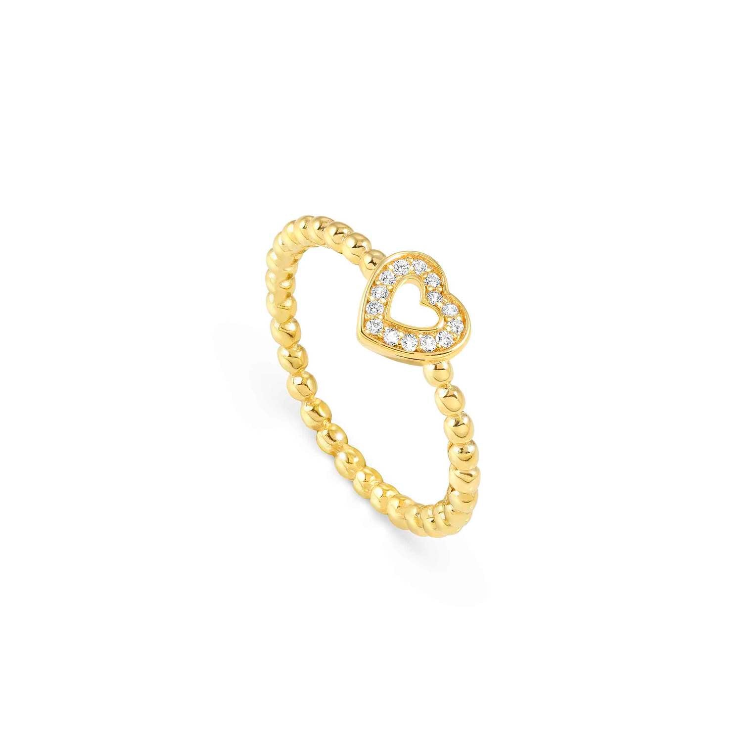 Nomination LOVECLOUD Ring aus 925er Silber, dazu mit Cubic Zirkonia besetztes Schmuckelement (008_Herz Gelbgold-006_Grosse 15)