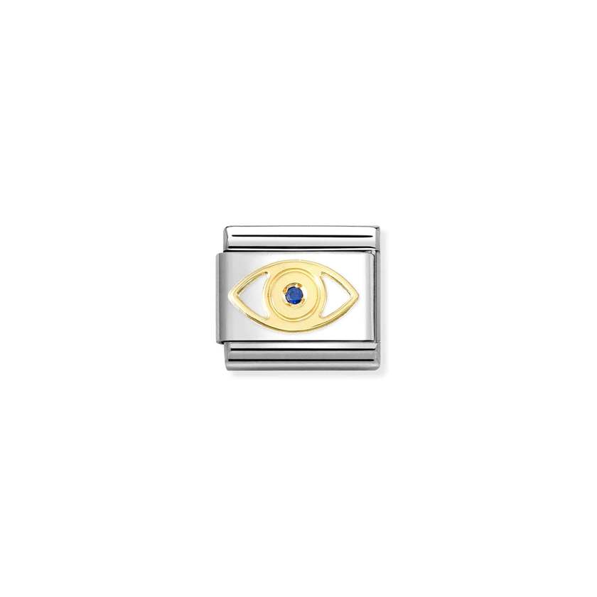 Nomination COMPOSABLE CLASSIC SYMBOLE Element aus Edelstahl, mit 18kt Gelbgold und Cubic Zirkonia verziert (01_(griechisches Auge))