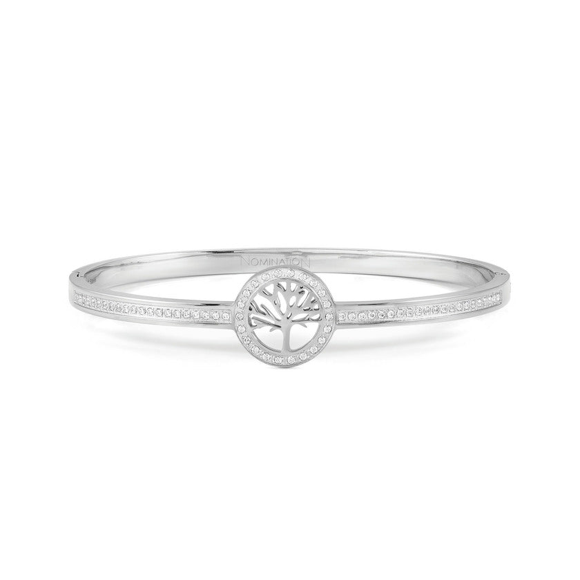 Nomination PRETTY BANGLES Armreif aus Edelstahl (Large), dazu integriertes Symbol, mit Cubic Zirkonia verziert (028_(Lebensbaum))