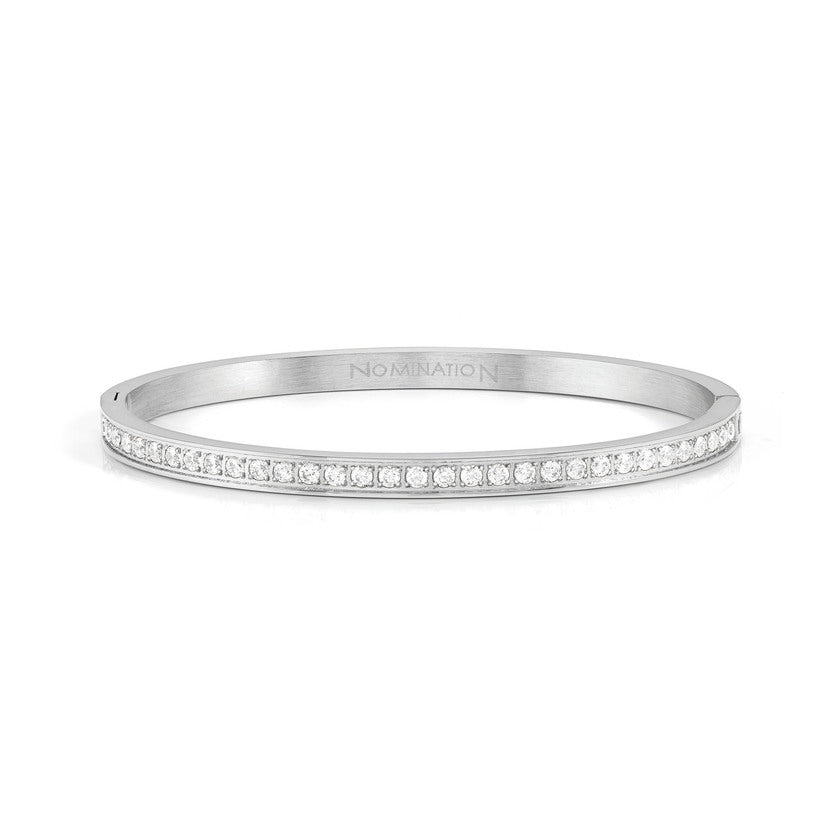 Nomination PRETTY BANGLES Armreif aus Edelstahl (Small), mit Cubic Zirkonia besetzt (001_WEISS)