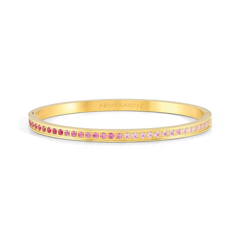 Nomination PRETTY BANGLES Armreif aus Edelstahl (Large), mit Cubic Zirkonia besetzt (021_(Rosa, Gelbgold))