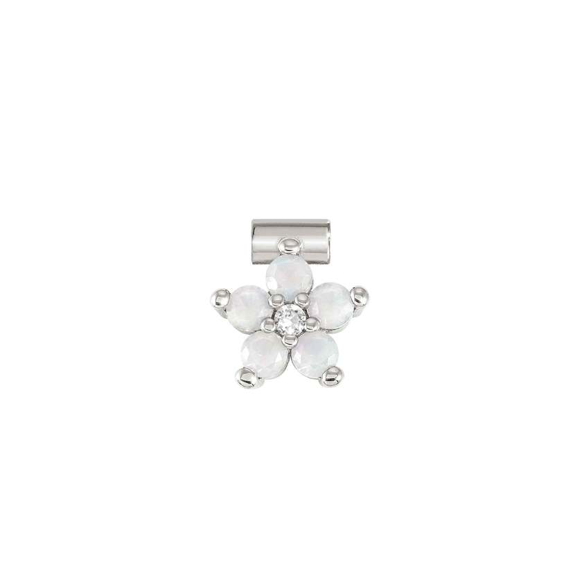 Nomination SEIMIA FLORA EDITION Blumen-Anhaenger (gross) aus 925er Silber, mit Edelsteinen und Cubic Zirkonia verziert (022_OPAL WEISS)