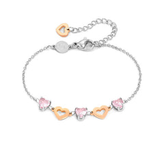 Nomination PRINCIPESSINA Armband aus Edelstahl, mit Cubic Zirkonia im Herz-Schliff und rose PVD-beschichteten Symbolen verziert (022_Herz)